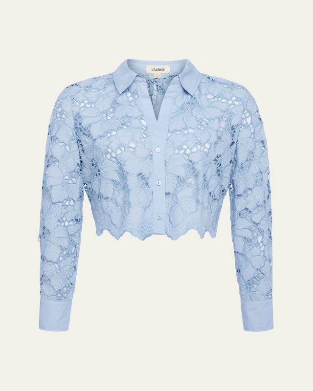 Seychelle Floral Eyelet-Embroidered Cropped Shirt